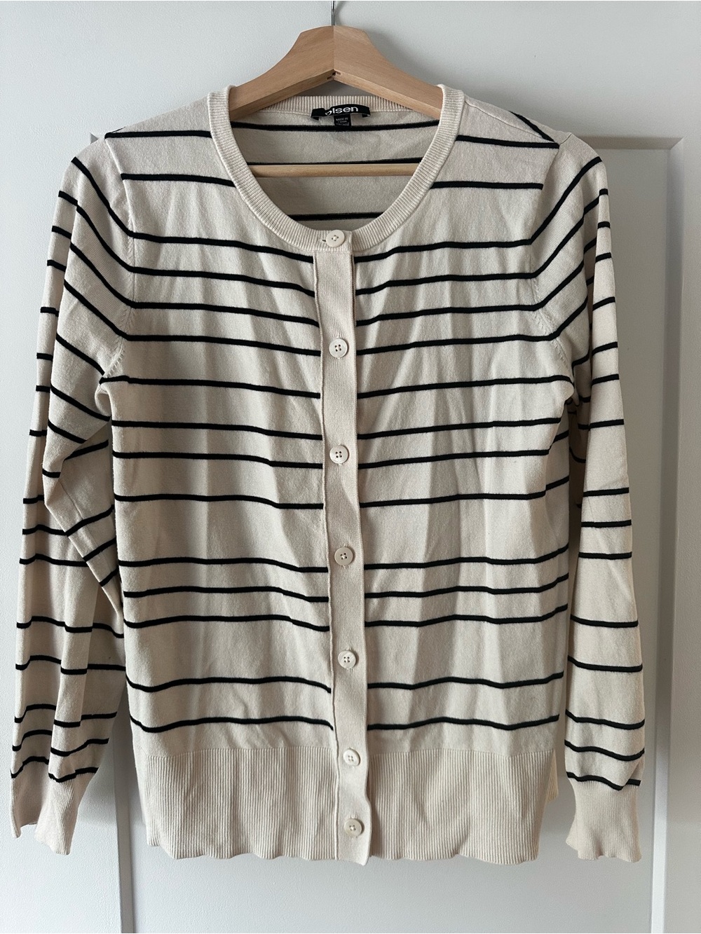 Cream and Black Striped Button-Front Cardigan